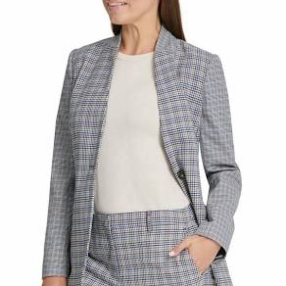 DKNY Houndstooth Collarless Blazer Jacket - Picture 1 of 9